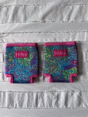 Lilly Pulitzer Blue Floral Neoprene Can Coolers with Pink Trim